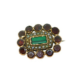 George III 9ct Gold, Garnet, Seed Pearl & Malachite Mourning Brooch Antique c1820