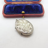 Victorian Sterling Silver Floral Fern Leaf Locket Pendant 1882 Birmingham