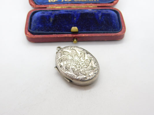 Victorian Sterling Silver Floral Fern Leaf Locket Pendant 1882 Birmingham