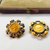 Boxed Pair of 18ct & 22ct Gold & Enamel Commemorative Brooches 'Prince Albert Edward of Wales' Born 1841