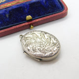 Victorian Sterling Silver Floral Fern Leaf Locket Pendant 1882 Birmingham