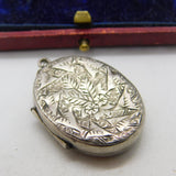 Victorian Sterling Silver Floral Fern Leaf Locket Pendant 1882 Birmingham