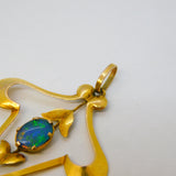 Edwardian 9ct Gold, Doublet Opal & Pearl Lavalier Drop Pendant Antique c1910