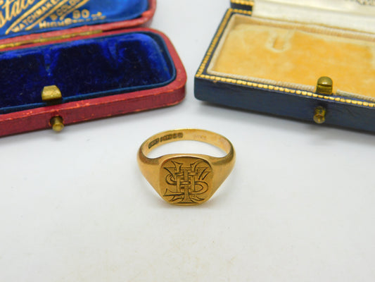 9ct Gold Monogram Initial Puzzle Signet Ring Antique 1926 Art Deco Birmingham