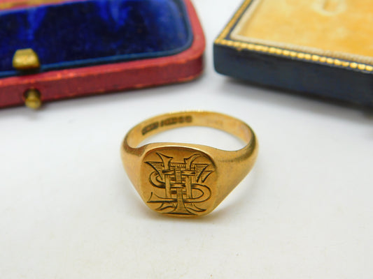 9ct Gold Monogram Initial Puzzle Signet Ring Antique 1926 Art Deco Birmingham