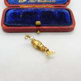 9ct Yellow Gold Articulated Fish with Pearl Ball Charm Pendant Vintage c1970