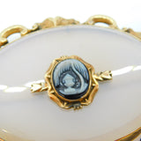 Victorian 15ct Gold, Chalcedony Agate & Hardstone Urn Mourning Brooch Antique c1860