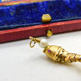 9ct Yellow Gold Articulated Fish with Pearl Ball Charm Pendant Vintage c1970