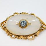 Victorian 15ct Gold, Chalcedony Agate & Hardstone Urn Mourning Brooch Antique c1860