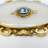 Victorian 15ct Gold, Chalcedony Agate & Hardstone Urn Mourning Brooch Antique c1860
