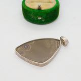 Sterling Silver Mounted Morpho Butterfly Wing Drop Pendant Antique c1940 Deco
