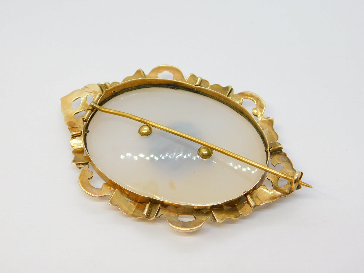 Victorian 15ct Gold, Chalcedony Agate & Hardstone Urn Mourning Brooch Antique c1860