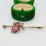 Victorian Gilt Metal & Pink Paste Set Spider Insect Brooch Antique c1890