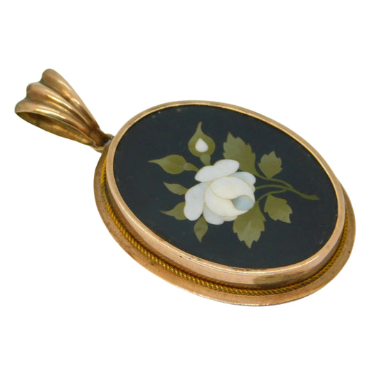gold pietra dura locket pendant victorian