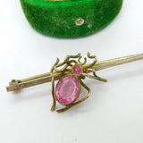 Victorian Gilt Metal & Pink Paste Set Spider Insect Brooch Antique c1890