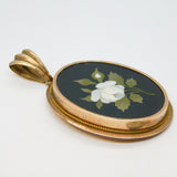 19th Century 9ct Rose Gold Italian Pietra Dura White Flower Locket Pendant c1880