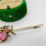 Victorian Gilt Metal & Pink Paste Set Spider Insect Brooch Antique c1890
