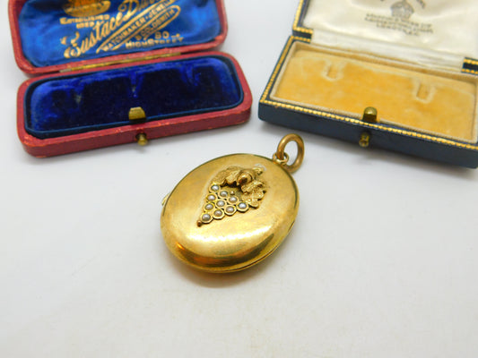 Victorian Rolled Gold Acorn Form Seed Pearl Large Locket Antique c1890