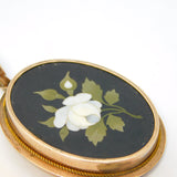 19th Century 9ct Rose Gold Italian Pietra Dura White Flower Locket Pendant c1880