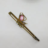 Victorian Gilt Metal & Pink Paste Set Spider Insect Brooch Antique c1890