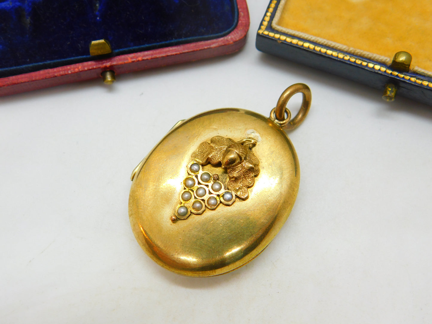 Victorian Rolled Gold Acorn Form Seed Pearl Large Locket Antique c1890