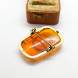 Edwardian 9ct Rose Gold Mounted Reversed Carved Sailing Ship Brooch c1910