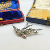 Sterling Silver & Diamond Paste Sweetheart Swallow Brooch Antique c1920 Deco