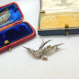 Sterling Silver & Diamond Paste Sweetheart Swallow Brooch Antique c1920 Deco