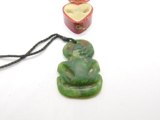 New Zealand Greenstone Nephrite Jade Tiki Pendant Vintage c1950