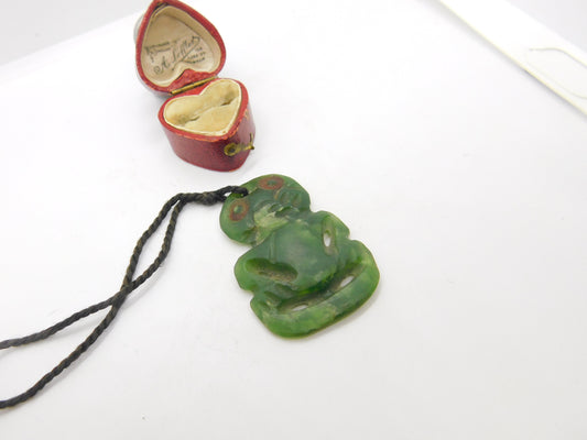 New Zealand Greenstone Nephrite Jade Tiki Pendant Vintage c1950