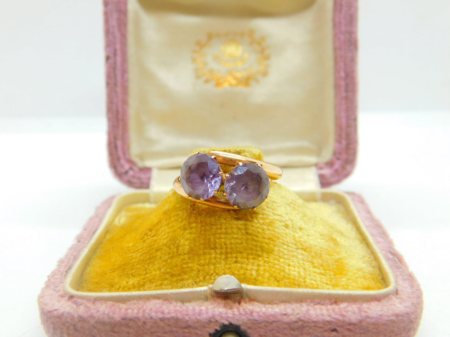 14ct Yellow Gold & Amethyst Dress Ring Vintage c1980 Size O 1/2 UK