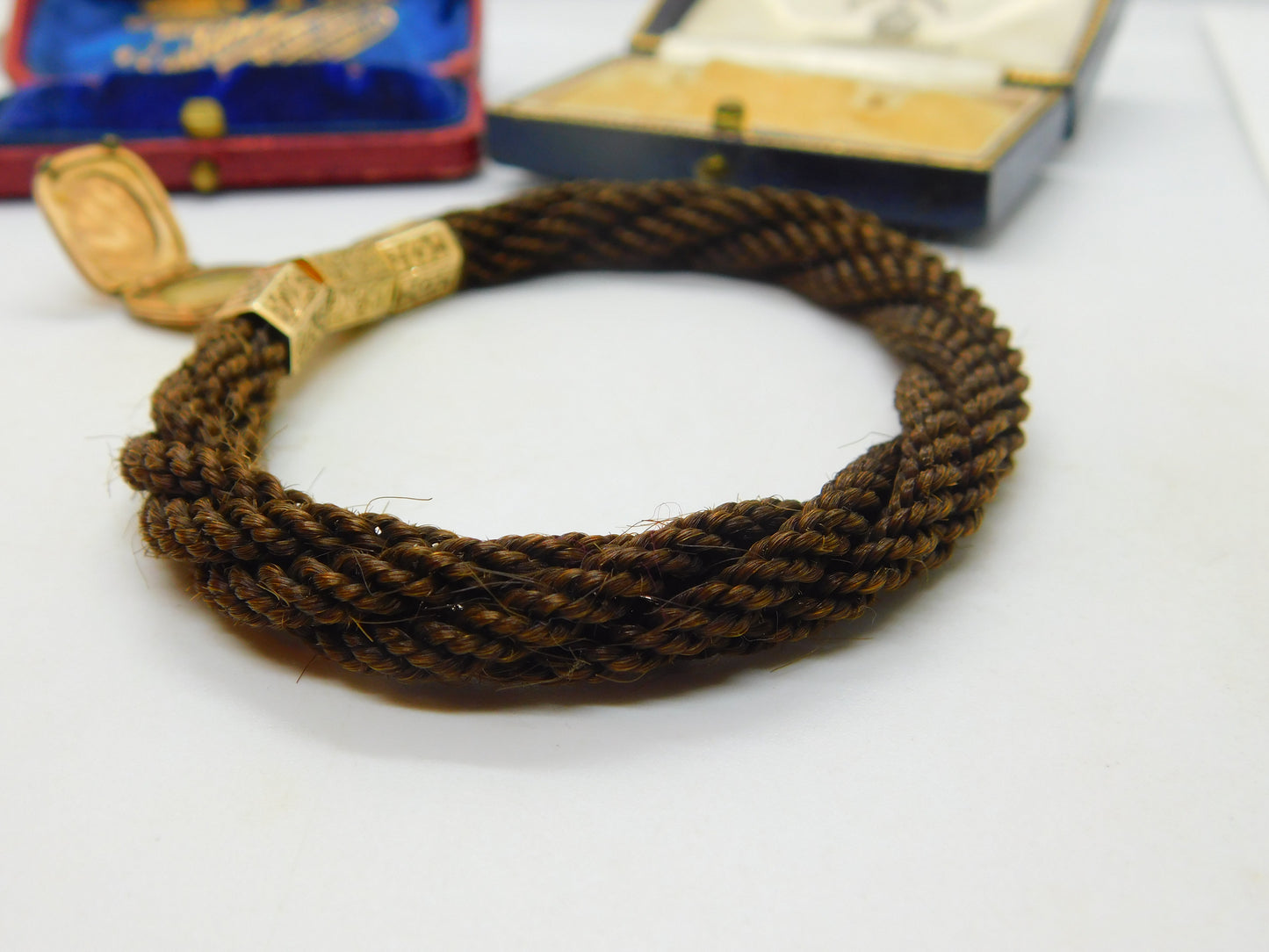 Victorian 15ct Gold Fitting Woven Hair Mourning Bracelet 9ct Locket Antique 1850