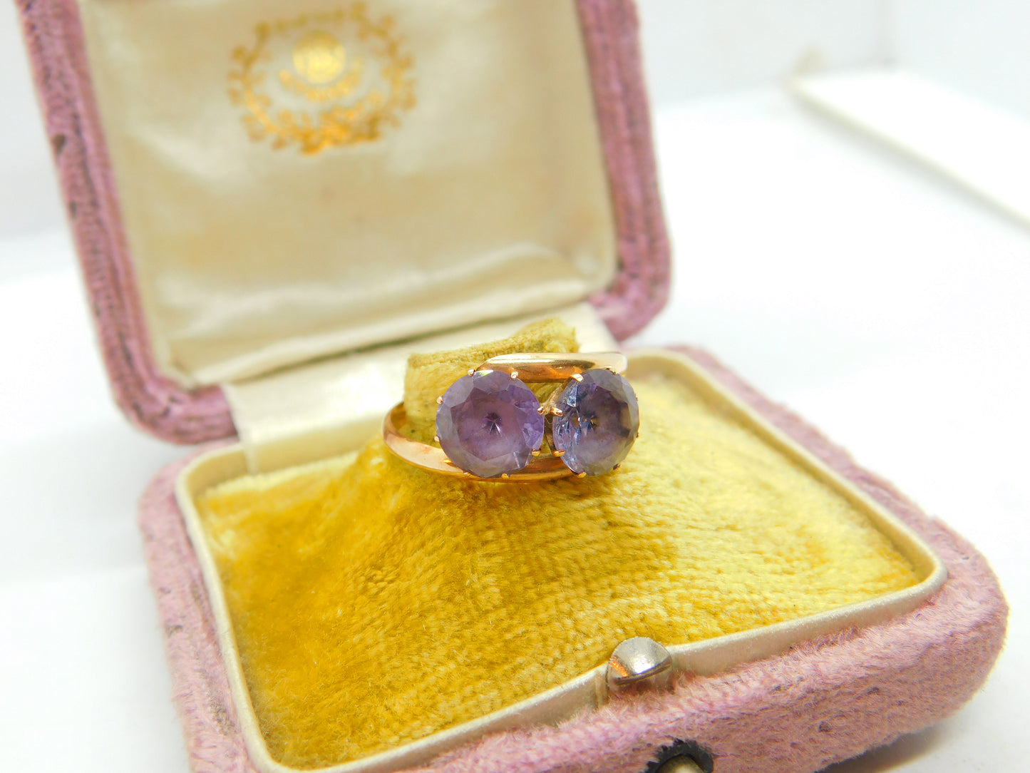 14ct Yellow Gold & Amethyst Dress Ring Vintage c1980 Size O 1/2 UK