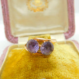 14ct Yellow Gold & Amethyst Dress Ring Vintage c1980 Size O 1/2 UK