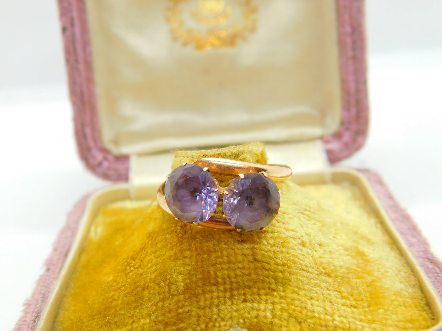 14ct Yellow Gold & Amethyst Dress Ring Vintage c1980 Size O 1/2 UK