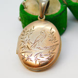 Victorian 9ct Gold Back & Front Swallow Sweetheart Locket Pendant Antique
