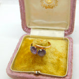 14ct Yellow Gold & Amethyst Dress Ring Vintage c1980 Size O 1/2 UK