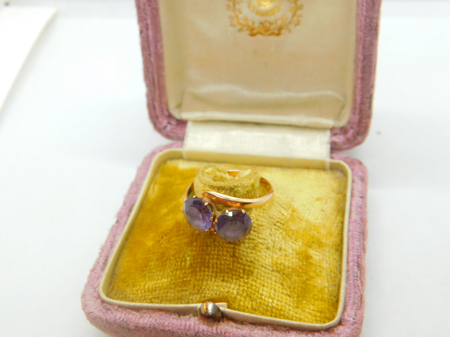 14ct Yellow Gold & Amethyst Dress Ring Vintage c1980 Size O 1/2 UK