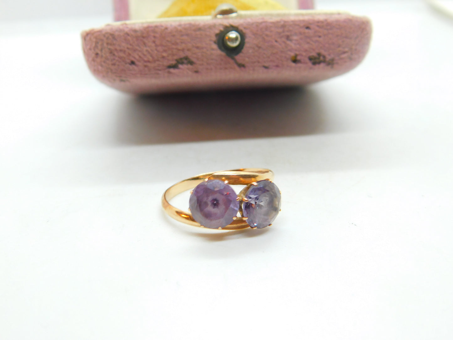 14ct Yellow Gold & Amethyst Dress Ring Vintage c1980 Size O 1/2 UK