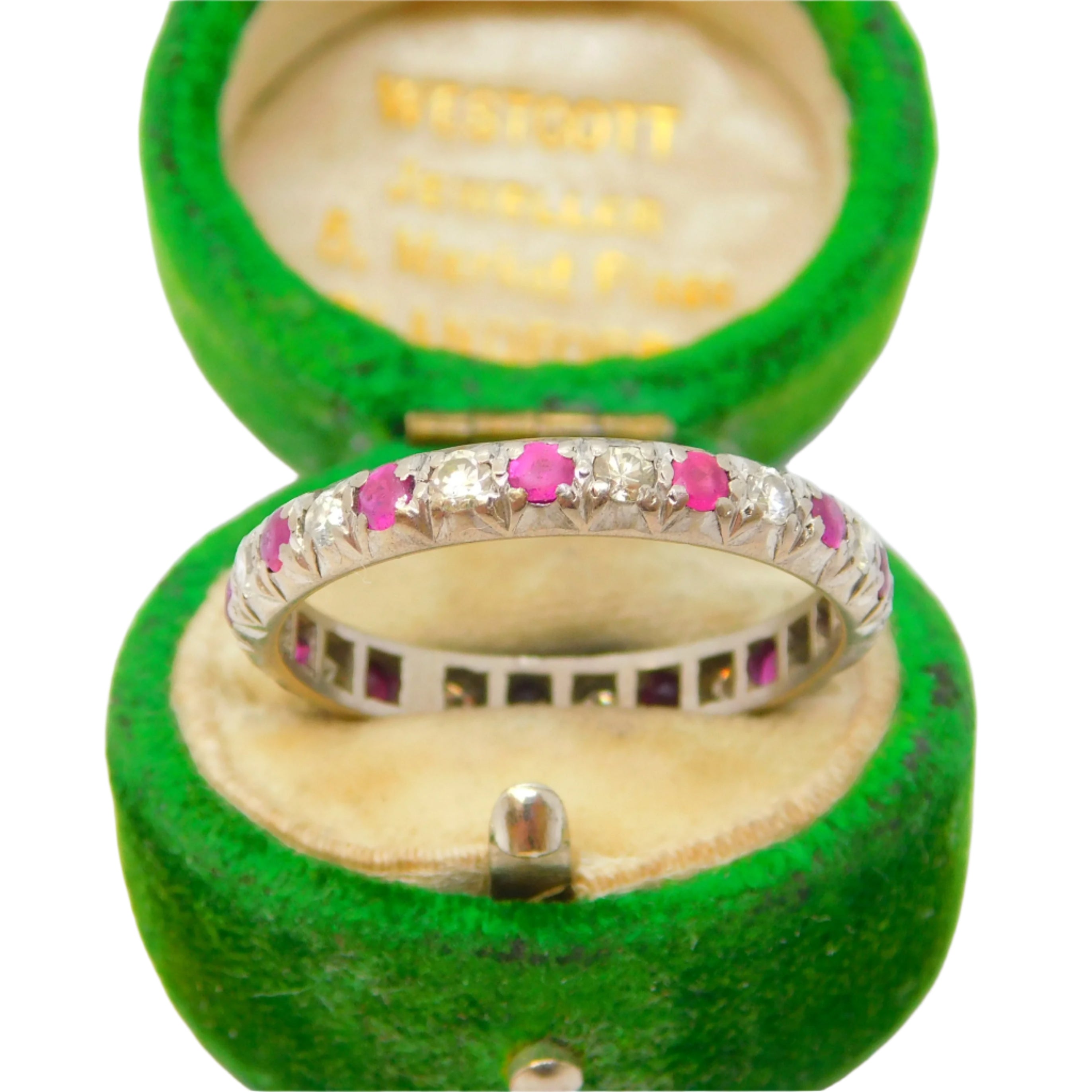 18ct white gold ruby diamond antique ring