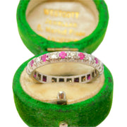 19th Century 18ct White Gold, Diamond & Ruby Eternity Wedding Ring Antique