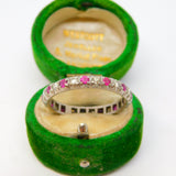 19th Century 18ct White Gold, Diamond & Ruby Eternity Wedding Ring Antique