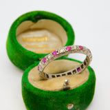 19th Century 18ct White Gold, Diamond & Ruby Eternity Wedding Ring Antique