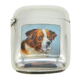 Victorian Sterling Silver & Enamel St Bernard Dog Vesta Case Antique 1888 Birmingham