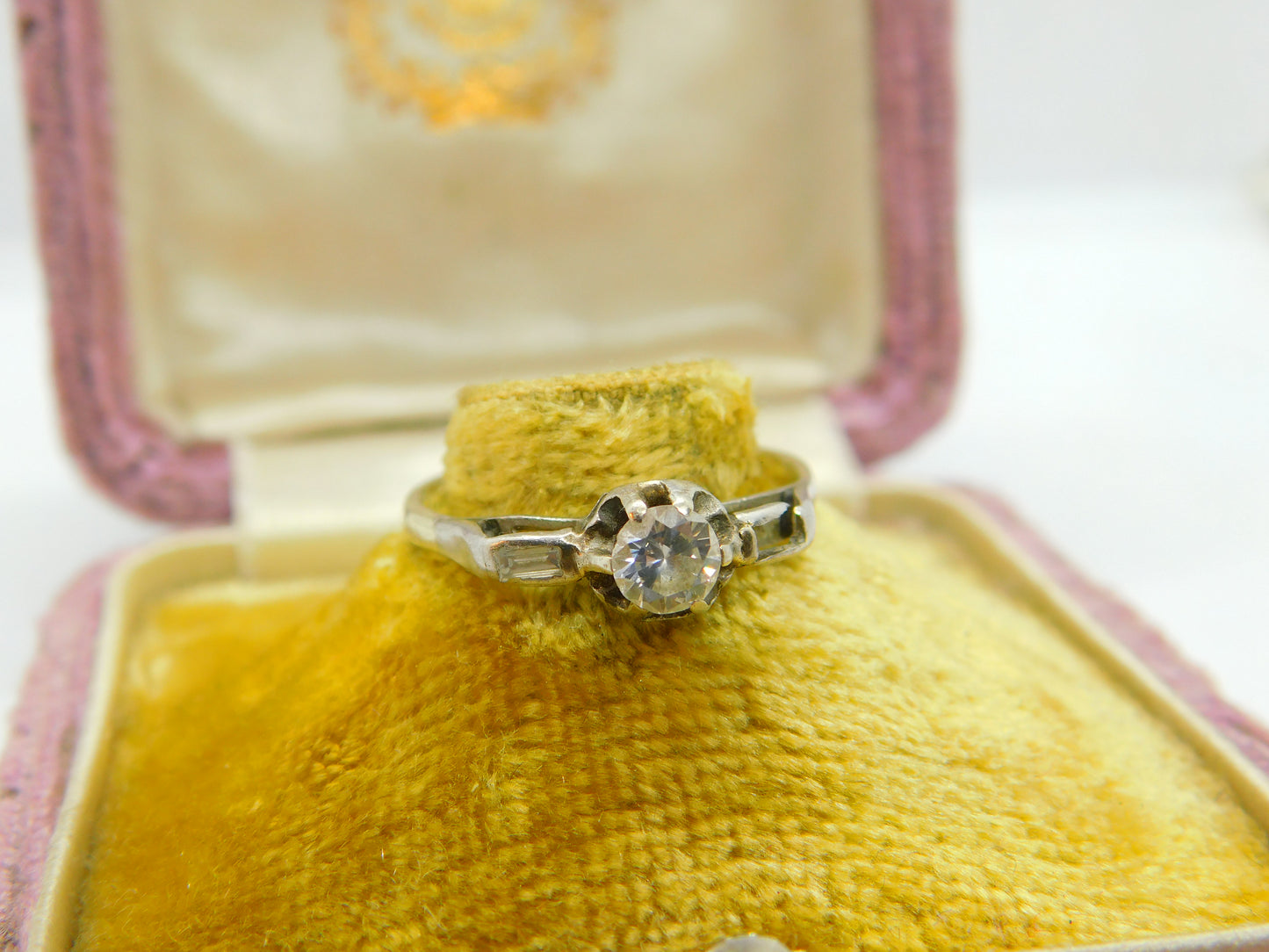 9ct Gold & Platinum Set 0.25ct Diamond Solitaire Ring Antique c1920 Art Deco