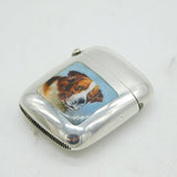 Victorian Sterling Silver & Enamel St Bernard Dog Vesta Case Antique 1888 Birmingham