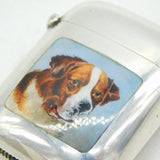 Victorian Sterling Silver & Enamel St Bernard Dog Vesta Case Antique 1888 Birmingham