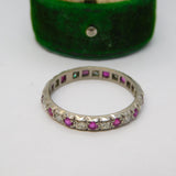 19th Century 18ct White Gold, Diamond & Ruby Eternity Wedding Ring Antique