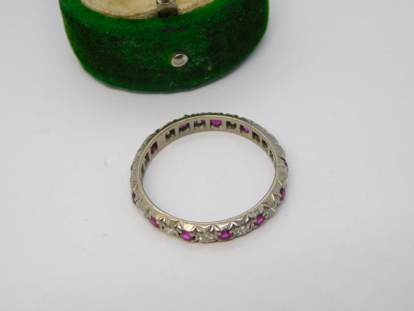 19th Century 18ct White Gold, Diamond & Ruby Eternity Wedding Ring Antique