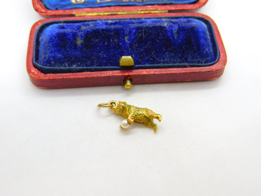 9ct Yellow Gold Warwick Bear with Pearl Charm Pendant Vintage 1963 London